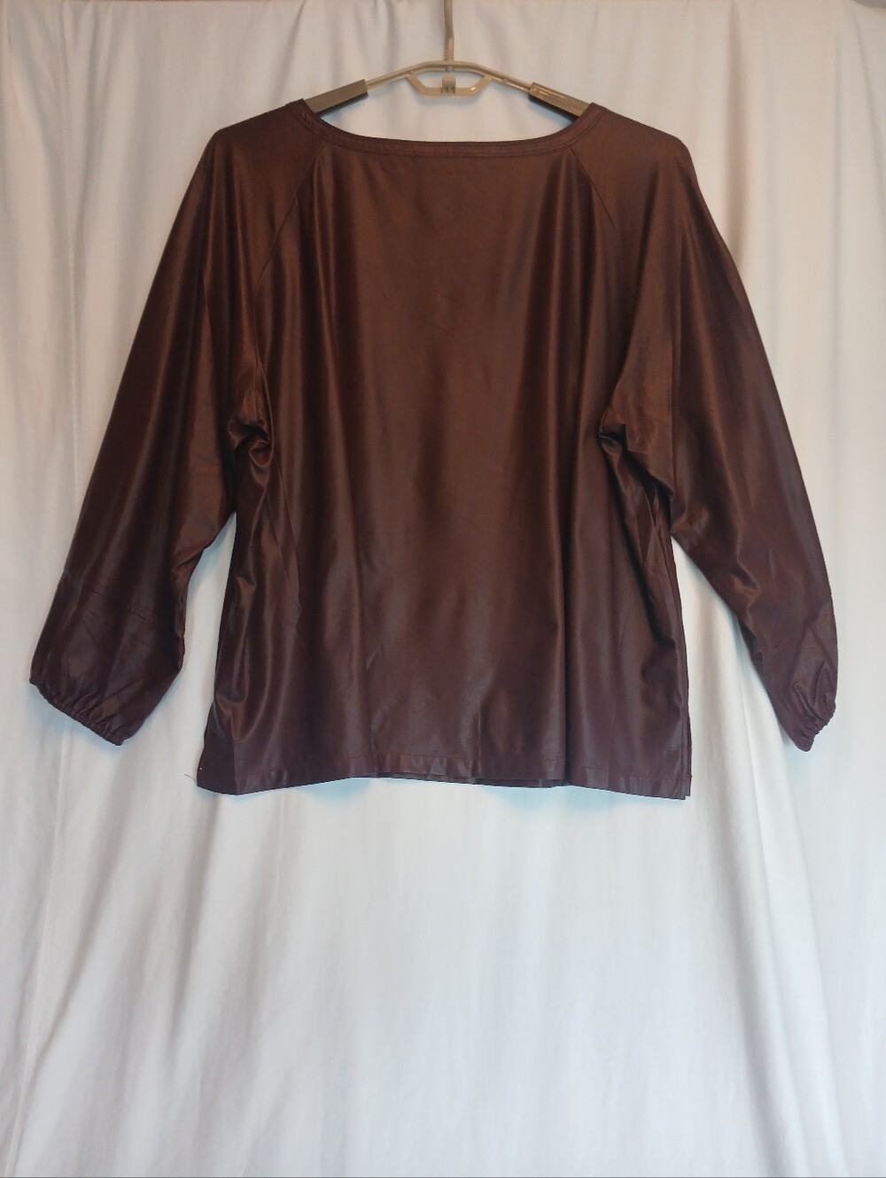 Burgundy Brown Faux Leather Long Sleeve Top 22W NWOT